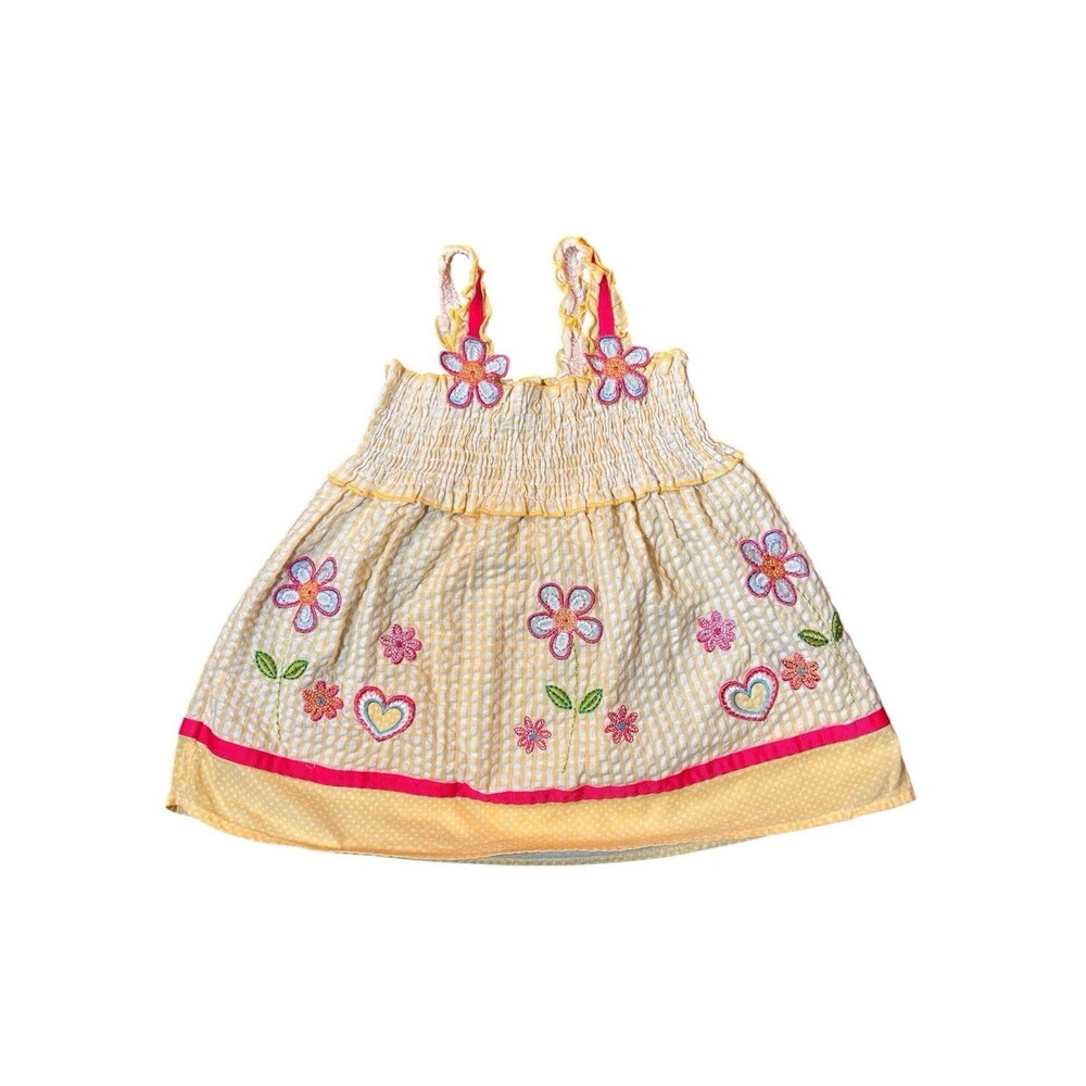 Youngland Baby Girl Yellow Gingham Floral Dress 12M Smocked Sundress